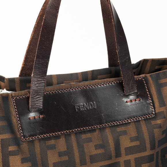 Fendi Brown Zucca Canvas Leather-Trim Snap-Closure Tote - Picture 7 of 12
